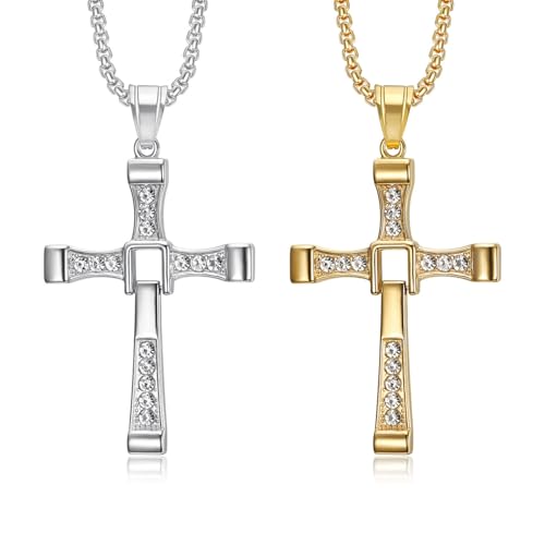 Zaky Kreuz Strass Kette Anhänger Strass Halskette im Fast and F Vin Diese Style Anhänger Schmuck mit Aufkleber Anzug 27 Stück von Zaky