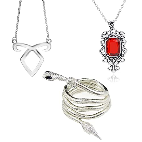 Zaky 3 Stk City of Bones The Mortal Instruments Inspired Angelic Power Rune Symbols Halskette Isabelle Lightwood's Electrum Whip Serpent Snake Armband Halskette Set von Zaky