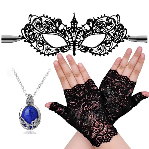 Zaky 3 Stück Vampir Elena Cosplay Kostüm Schmuck Zubehör Daywalking Katherine Halskette Frauen Spitze Maske für Halloween Kostüm Party Handschuhe von Zaky