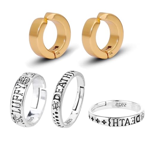 Zaky Anime Nautische Luffy Skelett Ringe Anime-Schmuck Trafalgar Herren Ohr Knochen Clip Manschette Ohrringe Ring Set mit Cartoon Charakter Zoro Aufkleber 15 Stück von Zaky