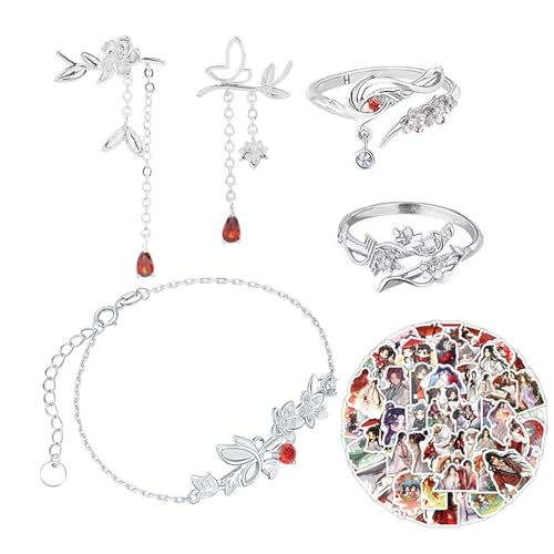 Zaky Heaven Official's Blessing Cosplay Schmuck - Tian Guan Ci Fu Ohrringe Hua Cheng Ringe Xie Lian Armbänder Charakter Aufkleber Set 14 Stück von Zaky