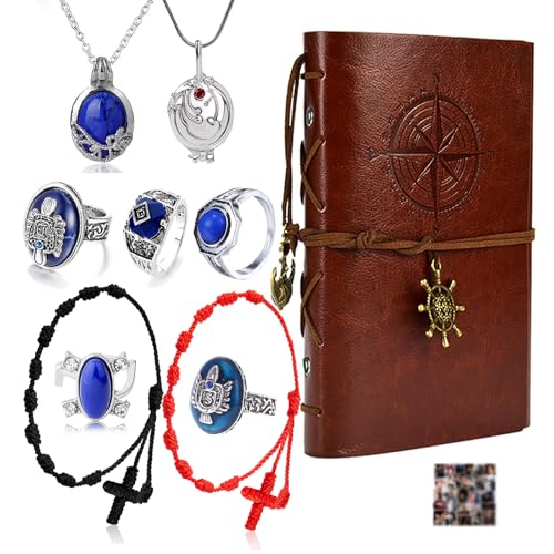 Zaky The Vampir Elena Vintage Leder Notizbuch Daywalking Katherine Halskette Stefan Anhänger Ringe Damon's Schmuck Set mit Aufkleber 20 Stück von Zaky