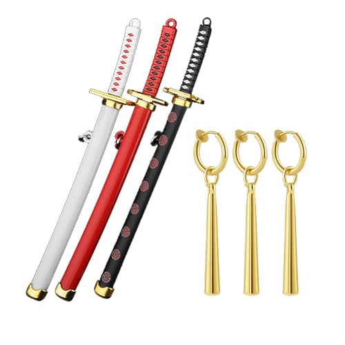 Zaky Zoro Samurai-Schwert-Anhänger Schlüsselanhänger One P. Anime Strohhut Luffy Cosplay Zubehör Modische vertikale Tropfen Ohrringe mit Cartoon Charakter Aufkleber 16 Stück von Zaky