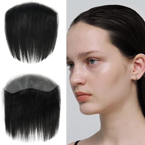 Zakya Toupet Echthaar für Damen - Trimmbares Toupet Frontal - 0.06mm Alle V-Looped Superdünne Haut - Natürlich und Unsichtbar - 15,2 * 3,8CM Basis - Leichte Mittlere Dichte - Haarlänge 15CM von Zakya