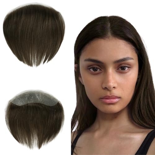Zakya Toupet Echthaar für Damen - Trimmbares Toupet Frontal - 0.06mm Alle V-Looped Superdünne Haut - Natürlich und Unsichtbar - 15,2 * 3,8CM Basis - Leichte Mittlere Dichte - Haarlänge 15CM von Zakya