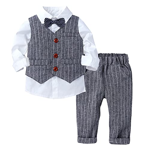 Zaldita Baby Jungen Bekleidung Set Festlich Langarm Hemd + Weste + Smoking Hose Gentleman Kleidung Set Geburtstag Party Hochzeit C Grau 74-80 von Zaldita