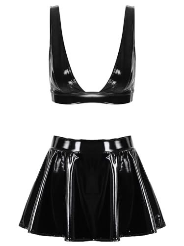 Zaldita Damen Glänzend Rave Outfit Wetlook Metallic Crop Top mit Minirock Set GOGO Clubwear Tanz Nachtwäsche Party Kostüm A Schwarz M Zaldita Damen Glänzend Rave Outfit Wetlook Metallic Crop Top mit Minirock Set GOGO Clubwear Tanz Nachtwäsche Party Kostüm A Schwarz M von Zaldita