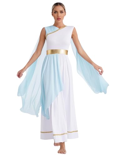 Zaldita Damen Griechische Göttin Kostüm Ärmellos Griechischen Toga Kostüm Retro Tunika Kleid Faschingskostüm Copslay Party Karneval Hellblau S von Zaldita