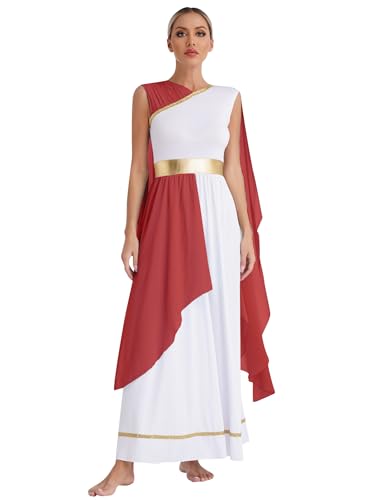 Zaldita Damen Griechische Göttin Kostüm Ärmellos Griechischen Toga Kostüm Retro Tunika Kleid Faschingskostüm Copslay Party Karneval Weinrot XXL von Zaldita