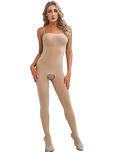 Zaldita Damen Nylon Bodysuit Overall Einteiler Durchsichtig Ärmellose Ganzkörperanzug Body Unterhemd Nachtwäsche A Nackt Crotchless Einheitsgröße von Zaldita