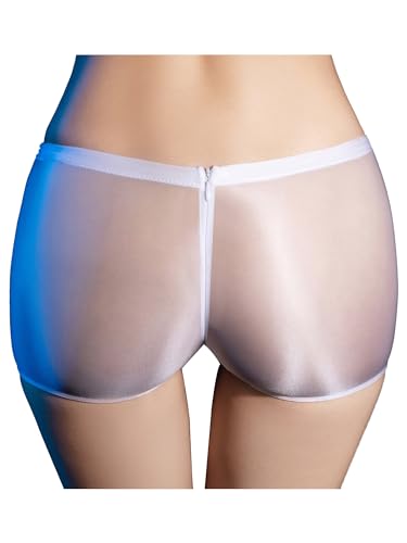 Zaldita Damen Nylon Shorts Durchsichtige Glänzend Panties Stretch Boxer Briefs Boyleg Unterhose Schlüpfer Reizwäsche B Weiß Einheitsgröße von Zaldita