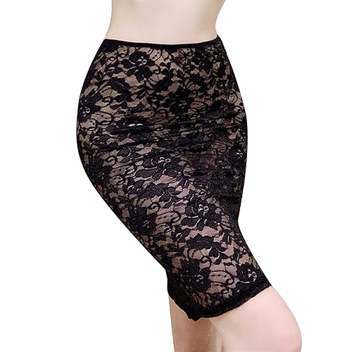 Zaldita Damen Spitze Minirock Transparent Elastisch Band Basic Rock Etuirock Stretch Rock Unterrock Lingerie Nachtwäsche GOGO Clubwear D Schwarz E Einheitsgröße von Zaldita