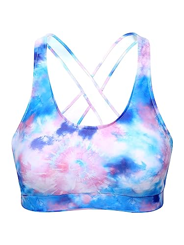 Zaldita Damen Sport Crop Top Sport BH Ohne Bügel Gepolstert Bra Yoga Oberteil Stark Halt Bustier Batik Shirt Trainings Yoga A Blau L von Zaldita