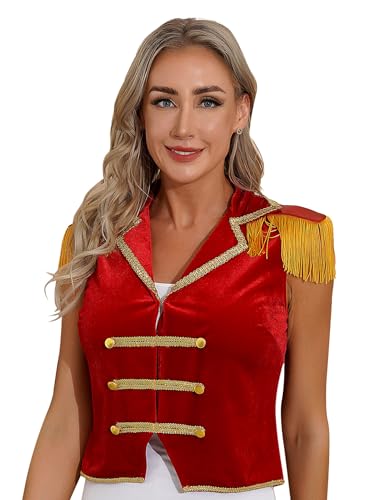 Zaldita Damen Zirkus Kostüm Ärmellos Zirkusdirektor Weste Samt Oberteil Tops Zirkusdirektorin Uniform Party Cosplay Halloween Bühnenauftritte Ba Rot a XXL Zaldita Damen Zirkus Kostüm Ärmellos Zirkusdirektor Weste Samt Oberteil Tops Zirkusdirektorin Uniform Party Cosplay Halloween Bühnenauftritte Ba Rot a XXL von Zaldita