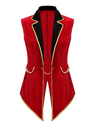 Zaldita Damen Zirkus Kostüm Zirkusdirektor Weste Ärmellos Samt Oberteil Ringmaster Uniform Frack Halloween Party Cosplay Verkleidung A Rot 3XL Zaldita Damen Zirkus Kostüm Zirkusdirektor Weste Ärmellos Samt Oberteil Ringmaster Uniform Frack Halloween Party Cosplay Verkleidung A Rot 3XL von Zaldita