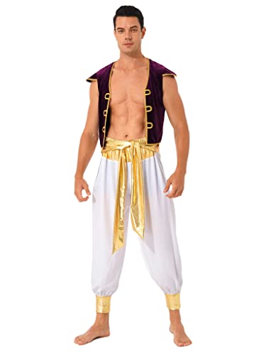 Zaldita Herren Araber Prinz Kostüm Set Flaschengeist Dschinn Outfit Fasching Party Cosplay Verkleidung A Weiß M von Zaldita