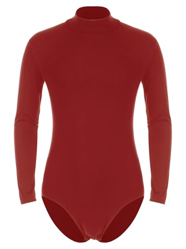 Zaldita Herren Bodysuit Overall Rollkragen Sportbody Langarm Tank Top Trikot Body Overall Catsuit Unterhemd Training Gymnastik Rot XL von Zaldita