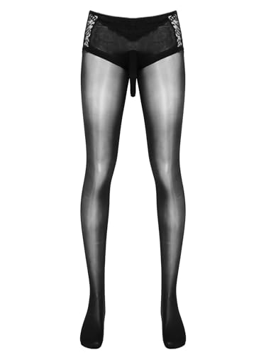 Zaldita Herren Strumpfhose mit Penishülle Transparent Lange Pantyhose mit Fuß Skinny Stretch Strümpfe GoGo Clubwear Nachtchub Schwarz XXL von Zaldita