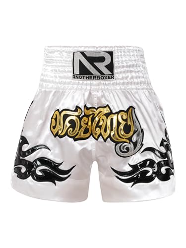 Zaldita Herren Thaibox Shorts Muay Thai Shorts Kurze Hose Kampf Boxen Shorts Thai Sportshorts Trainingsshort Cosplay Fitness A Weiß 3XL von Zaldita