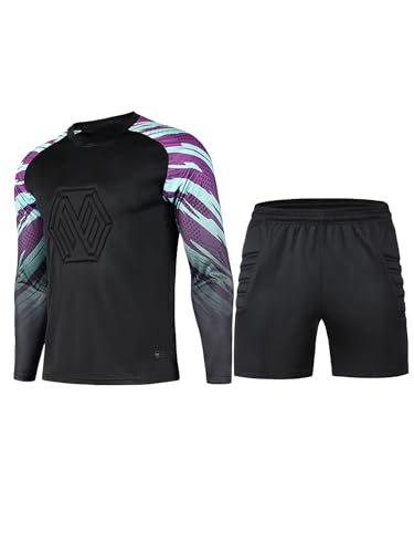 Zaldita Herren Torwarttrikot Set Langarm Torwartshirt mit Kurze Hose Trikotanzug Torwart Komplett Set Auswärtstrikot Training Jogging Laufen Schwarz XL von Zaldita