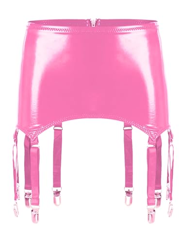 Zaldita Herren Wetlook Minirock Sissy Lackleder Rock mit Strumpfgürtel Strumpfhalter Dessous Strapsen Halter Party Clubwear GOGO Rosa 4XL von Zaldita