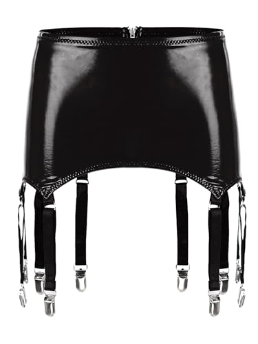 Zaldita Herren Wetlook Minirock Sissy Lackleder Rock mit Strumpfgürtel Strumpfhalter Dessous Strapsen Halter Party Clubwear GOGO Schwarz 4XL von Zaldita