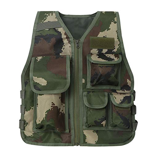 Zaldita Kinder Camouflage Weste Jacke Kostüme Verstellbare Multi-Taschen Militär Armee Kampf Trainingsjacke für CS Spiel Camping Wandern Armeegrün Unter 7 Jahren von Zaldita