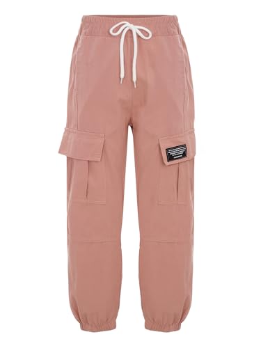 Zaldita Mädchen Cargohose Lang Baggy Hose Mit Taschen Hip Hop Hose Trainingshose Kordelzug Joggingshose Jazz Freizeit A Rosa 110-116 von Zaldita