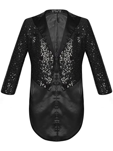 Zaldita Kinder Jungen Anzugmantel mit Pailletten Glitzer Slim Fit Mantel Blazer Smoking Jacke Hochzeit Karneval Party Festzug Aa Schwarz 146-152 von Zaldita