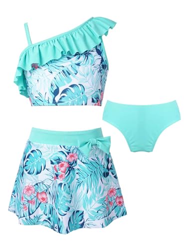 Zaldita Kinder Mädchen Tankini Set mit Blumen Durck Bikini Tank Top + Bade Slip + Schwimmrock Badeanzug Badebekleidungsset I Minzgrün 158-164 von Zaldita