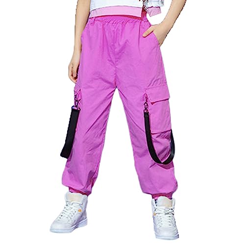 Zaldita Mädchen Cargohose Lang Baggy Hose Sporthose Mit Taschen Trainingshose Kordelzug Joggingshose Hip Hop Jazz Freizeit F Heiß Rosa 134-140 von Zaldita