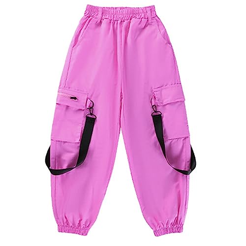 Zaldita Mädchen Cargohose Lang Baggy Hose Sporthose Mit Taschen Trainingshose Kordelzug Joggingshose Hip Hop Jazz Freizeit F Heiß Rosa 122-128 von Zaldita