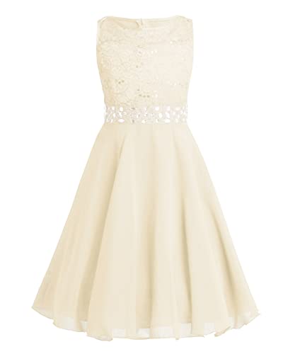 Zaldita Kinder Mädchen Festlich Kleid Hochzeit Ärmellos Blumenmädchenkleid Spitze Kleid Partykleid Geburtstagsfeier Geschenk Fotoshooting A Beige 134-140 von Zaldita