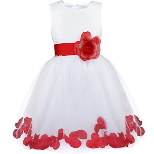 Zaldita Kinder Mädchen Festlich Kleid Hochzeit Ärmellos Blumenmädchenkleid mit Blumen Tutu Kleid Geburtstag Party Festzug A Rot 158-164 von Zaldita