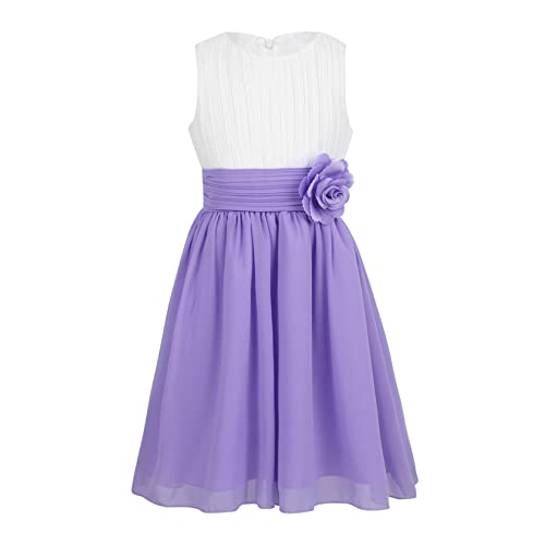 Zaldita Kinder Mädchen Festlich Kleid Hochzeit Ärmellos Chiffon Blumenmädchenkleid mit 3D Blumen Geburtstag Party Feiertag F Lavendel 122-128 von Zaldita