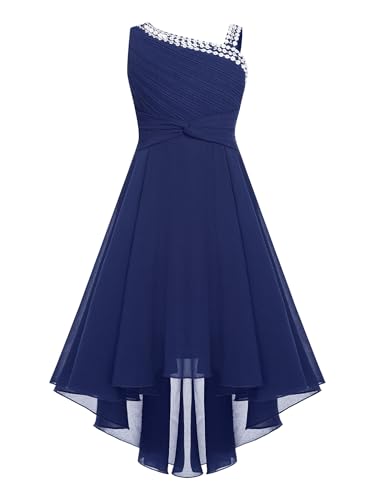 Zaldita Kinder Mädchen Festlich Kleid Lang Ärmellos Hochzeitskleid mit Pailletten Prinzessin Kleid Party Geburtstag Abschlussball Bühnenauftritte H Marine Blau 158-164 von Zaldita