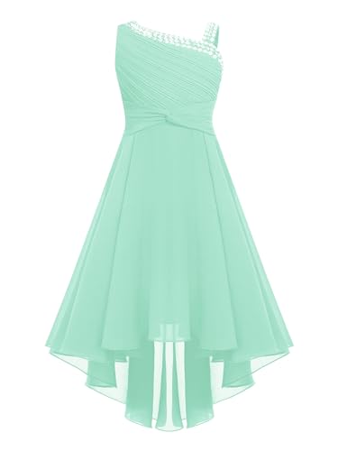 Zaldita Kinder Mädchen Festlich Kleid Lang Ärmellos Hochzeitskleid mit Pailletten Prinzessin Kleid Party Geburtstag Abschlussball Bühnenauftritte H Minzgrün 122-128 von Zaldita
