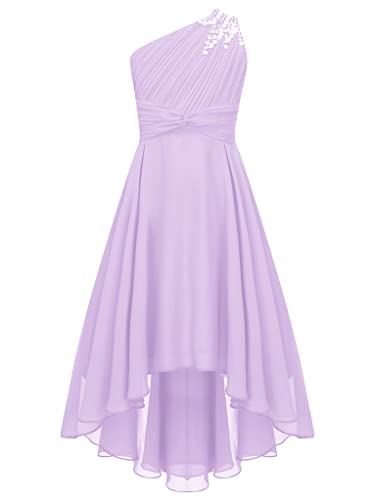 Zaldita Kinder Mädchen Festlich Kleid Lang EIN Schulter Brautjungfernkleid mits Perlen Irreguläre Prinzessin Kleid Partykleid Bühnenauftritt Aa Lavendel 134-140 von Zaldita