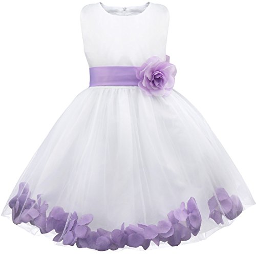 Zaldita Kinder Mädchen Festlich Kleid Hochzeit Ärmellos Blumenmädchenkleid mit Blumen Tutu Kleid Geburtstag Party Festzug A Lavendel 134-140 von Zaldita