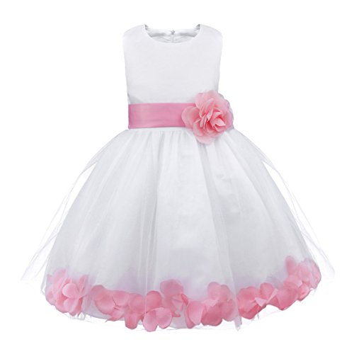 Zaldita Kinder Mädchen Festlich Kleid Lang Hochzeit Ärmellos Blumenmädchenkleid mit Blumen Tutu Kleid Geburtstag Party Festzug A Rosa 122-128 von Zaldita