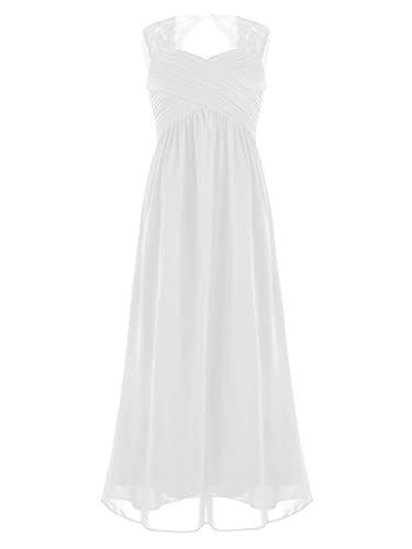 Zaldita Kinder Mädchen Festlich Kleid Lang Hochzeitkleid Blumenmädchenkleid Ärmellos Chiffon Kleid Geburtstag Party Feiertag Festzug B Weiß H 128 von Zaldita