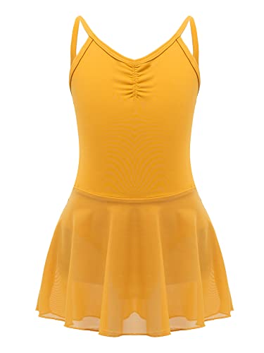 Zaldita Kinder Mädchen Tanzkleid Kurz Chiffon Lyrical Kleid Spaghettiträger Ballettkleid mit Shorts Wettbewerb Tanzkleidung D Gelb 146-152 von Zaldita