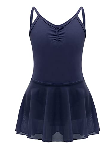 Zaldita Kinder Mädchen Tanzkleid Kurz Chiffon Lyrical Kleid Spaghettiträger Ballettkleid mit Shorts Wettbewerb Tanzkleidung D Marine Blau 110-116 von Zaldita