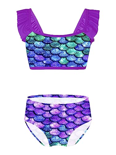 Zaldita Mädchen Badeanzug Einhörner Bikini Set Tankini Zweiteiler Bikini Oberteile mit Badeshorts Bademode Swimsuit Badebekleidung Lila 134-140 von Zaldita