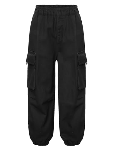 Zaldita Mädchen Cargohose Lang Baggy Hose Mit Taschen Hip Hop Hose Trainingshose Kordelzug Joggingshose Jazz Freizeit Ba Schwarz 134-140 von Zaldita