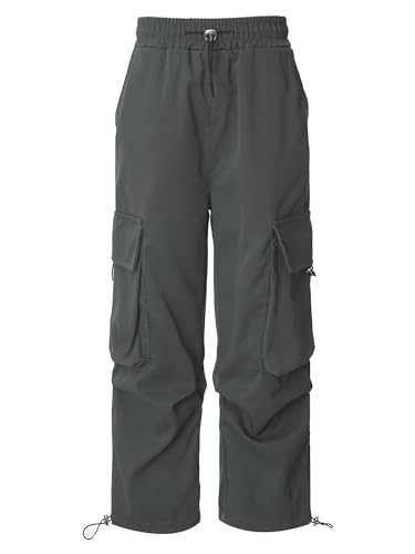 Zaldita Mädchen Cargohose Lang Baggy Hose Mit Taschen Hip Hop Hose Trainingshose Kordelzug Joggingshose Jazz Freizeit J Dunkelgrau 146-152 von Zaldita