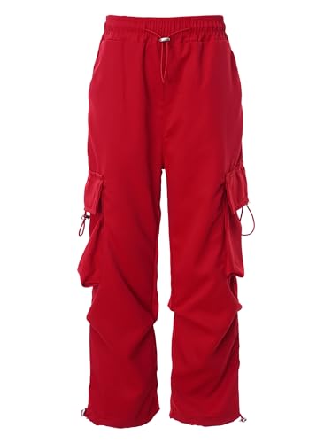 Zaldita Mädchen Cargohose Lang Baggy Hose Mit Taschen Hip Hop Hose Trainingshose Kordelzug Joggingshose Jazz Freizeit J Rot 158-164 von Zaldita