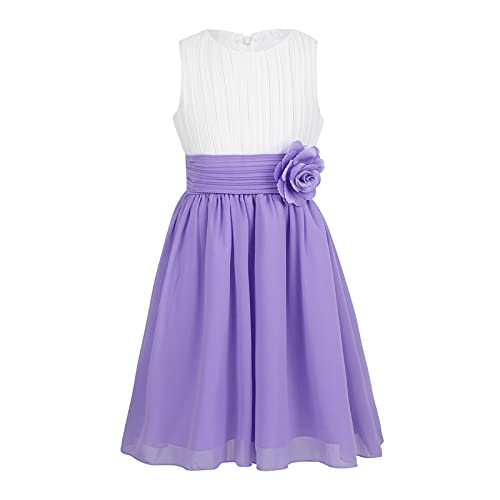 Zaldita Kinder Mädchen Festlich Kleid Hochzeit Ärmellos Chiffon Blumenmädchenkleid mit 3D Blumen Geburtstag Party Feiertag F Lavendel 110-116 von Zaldita