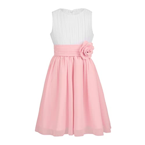 Zaldita Kinder Mädchen Festlich Kleid Hochzeit Ärmellos Chiffon Blumenmädchenkleid mit 3D Blumen Geburtstag Party Feiertag F Weiß Rosa 122-128 von Zaldita