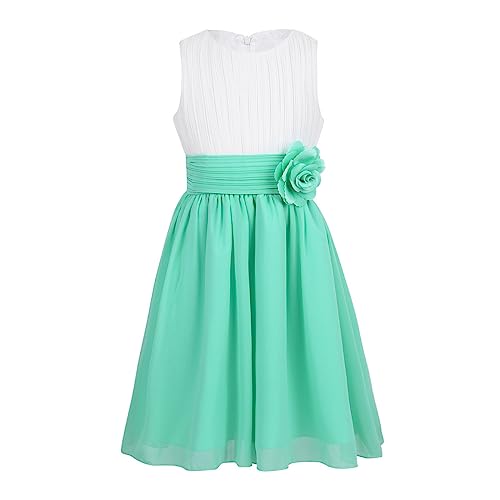 Zaldita Kinder Mädchen Festlich Kleid Hochzeit Ärmellos Chiffon Blumenmädchenkleid mit 3D Blumen Geburtstag Party Feiertag F Weiß Türkis 122-128 von Zaldita